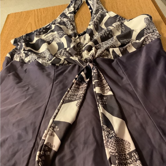 One piece swimsuit size XL purple white ties in front shorts under built in bra - Picture 5 of 11